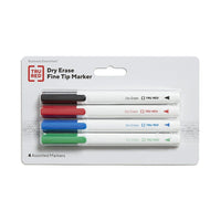 TRU RED - Marqueur  à effacement sec - Pointe Fine - Couleurs Variées - Paquet de 4-Écrivez et effacez sur les tableaux blancs, le verre et d’autres surfaces à effacement à sec