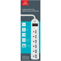 Globe – Barre d'alimentation à 6 prises avec cordon de 3 pi et couvercles de sécurité, blanc-Pour usage général à l'intérieur