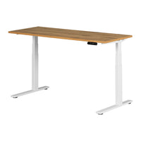 South Shore - Ezra Bureau assis debout Chêne nordique et Blanc-BUREAU ERGONOMIQUE TENDANCE : cette table de travail élévatrice de style contemporain sera parfaite pour votre espace professionnel à la maison. Ses pattes de métal et sa découpe minimaliste lui donnent un look épuré qui sera facile à agencer!