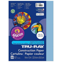 Papier de construction Pacon Tru-Ray, 9" x 12", bleu ciel, 500 feuilles-Le papier au sulfite épais 100 % teint en cuve est parfait pour tout projet d'art et d'artisanat