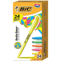 BIC - Surligneurs Brite Liner, pointe biseautée - couleurs variées - Paquet de 24-Couleurs : jaune, rose, bleu, vert et orange