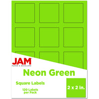 JAM Paper - Étiquettes pour produits et contenants carrées - 2 po x 2 po - vert fluo - Paquet de 120-Emballage anglais seulement