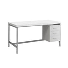 Monarch Specialties - 7046 Bureau 60 po L - Metal Argent/Blanc-Bureau d'ordinateur contemporain au style très tendance, en stratifié blanc élégant sur tous les côtés et avec une structure métallique grise robuste, idéal pour un bureau à domicile moderne.