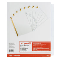 Staples - Séparateurs à onglets effaçables, blanc, 4 ens. de 8 séparateurs-Écrivez sur les onglets plastifiés avec presque tout instrument d’écriture