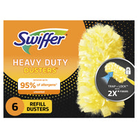 Swiffer - Recharges Dusters Heavy Duty, Paquet de 6-Les plumeaux Swiffer Dusters Heavy Duty ATTIRENT ET EMPRISONNENT jusqu’à 3x plus* de poussière et d’allergènes**. * vs un plumeau traditionnel, ** allergènes courants inanimés provenant des squames d’animaux domestiques et des déjections d’acariens