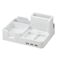 Artistic – Range-tout de bureau avec station d'accueil, blanc-Concentrateur de 3 ports USB 2.0 pratique avec câble USB intégré