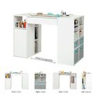 South Shore – Table de travail Crea à hauteur de comptoir, avec compartiments de rangement, blanc-Le premier module (à l'avant) inclut : un espace de rangement ouvert et deux espaces derrière une porte, séparés par une tablette ajustable. Le premier module (sur le côté) : 2 espaces de rangement étroits accessibles à partir de l'intérieur, séparés par une tablette fixe - idéale pour ranger les cartables et les magazines d'inspiration, et un petit bac pour le rangement de papier d'emballage
