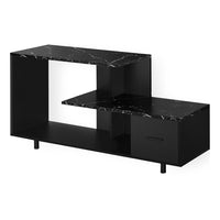 Monarch Specialties - 2610 Meuble Tv - 48 po L/Noir/Dessus Marbre Noir/1 Tiroir-Style unique art deco. Finition noire avec dessus en faux marbre noire, peut accueillir toutes les tailles de television a support central.
