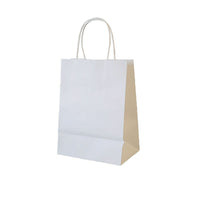 Wamaco - Sacs de magasinage recyclés 100 %, poignée torsadée, blanc,  8 x 4 3/4 x 10 1/2 po, paquet de 100 (14-5701W)-Blanc 100% recyclé, emballage pour tous les produits de détail, utilisez des autocollants avec logo de l'entreprise ou un tampon encreur pour la publicité.