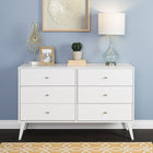Prepac – Commode à 6 tiroirs Milo, style moderne milieu du siècle, blanc (WDBR-1406-1)-Dimensions (assemblé, po) : 52,25 larg. x 33 haut. x 16 prof.