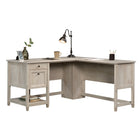 Sauder 59"W La Collection Edge Water Bureau en L - Finition Chalked Chestnut-  Petit tiroir avec glissières métalliques et butées de sécurité