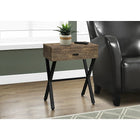 Monarch Specialties - 3450 Table D'Appoint - 24 po H/Faux Bois Brun/Metal Noir-Pour une touche du milieu-siècle dans votre salon, salle familiale, bureau ou chambre à coucher, cette élégante table d'appoint en brun aspect bois récupéré / métal noir atteindra vos attentes