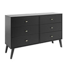 Prepac – Commode à 6 tiroirs Milo, style moderne milieu du siècle, blanc (BDBR-1406-1)-Pattes en bois massif de 8 po de forme effilée