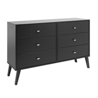 Prepac – Commode à 6 tiroirs Milo, style moderne milieu du siècle, blanc (BDBR-1406-1)-Pattes en bois massif de 8 po de forme effilée