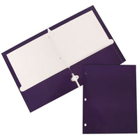JAM Paper Chemise de présentation lustrée 3 trous à 2 pochettes, 9 1/4 x 11 1/2 po, violet, 12/paq.-Dimensions : 11,5 haut. x 9,2 larg. X 0,2 prof. (po)