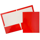JAM Paper Chemises de présentation lustrées avec deux pochettes, 9 x 12 po, rouge, 12/paq.-rouge