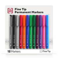 TRU RED - Marqueur permanent - Pointe fine - Couleurs variées - Paquet de 12-Encre qui marque la plupart des surfaces facilement et résiste à la décoloration