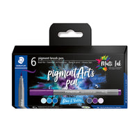 Staedtler - Pinceaux pigmentes d'art, bleu et violet, paquet de 6-Creez des transitions douces, epaisses et fines, pour le lettrage et le dessin