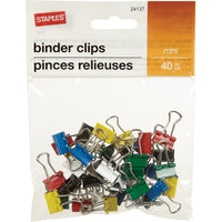 Staples - Mini pinces relieuses, 3/5 po, couleurs classiques variées, paquet de 40-Des pinces en métal robustes pour bien retenir les papiers
