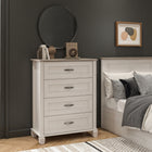 Ameriwood Home Beaumont - Commode à 4 tiroirs Rue Lane - chêne ivoire et chêne gris-Les 4 tiroirs offrent beaucoup de rangement pour les vêtements