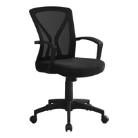 Monarch Specialties - 7339 Chaise De Bureau - Noir/Base Noir-Chaise de bureau avec dossier à hauteur moyen, accoudoirs fixes avec tissu en maille polyester respirant noir