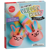 Couds tes propres pantoufles lapin à licorne Klutz-Fabriquez une paire de pantoufles à l’aide de fausse fourrure prédécoupée couleur arc-en-ciel, de feutre, d’autocollants en feutre, ainsi que des paillettes et une corne de licorne en métal.