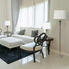 Ensemble de 3 lampes coniques Elegant Designs  (2 lampes de table, 1 lampadaire) avec abat-jour blancs, nickel brossé-Style de lampe conique en nickel brossé sur une base circulaire et  Abat-jour en tissu blanc en forme de tambour