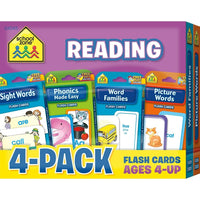 School Zone - Cartes éclair de lecture, 4/paquet (SZP04045)-Quatre ensembles de cartes éclair colorées dans ce petit ensemble offre 4 fois plus de choses à apprendre!