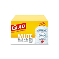 50 Sacs longs de GladForceflex  45L-Glad Sacs Kitchen Catcher Blanc Roomate 15L Avec Febreze -52ct