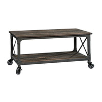 Sauder - Table basse Steel River, chêne charbon (423914)-Bois d'ingénierie en chêne charbon et métal noir