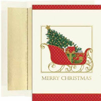 JAM Paper - Ensemble de cartes de Noël et enveloppes assorties - 7 6/7 po x 5 5/8 po - Traîneau élégant du Père Noël, paquet de 18-Conception élégante du traîneau du Père Noël