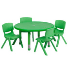 Flash Furniture – Ensemble avec table d’activités ronde réglable de 33 po et 4 chaises d’école empilables, vert-Ensemble de table multi-usages pour enfants