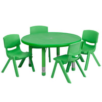 Flash Furniture – Ensemble avec table d’activités ronde réglable de 33 po et 4 chaises d’école empilables, vert-Ensemble de table multi-usages pour enfants