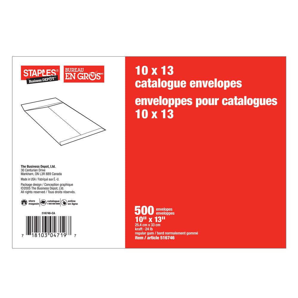  SMX6800420FSC  SupremeX - Enveloppe - Ouverture au bout - 10 x  13 - Kraft Naturel 24 lb - Paquet de 500