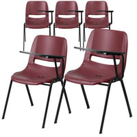 Flash Furniture - Chaise coquille ergonomique bourgogne avec accoudoir-tablette rabattable pour gauchers-Ensemble de 5 chaises multi-usages à accoudoir-tablette