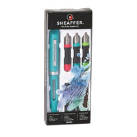 Sheaffer® – Mini-trousse de calligraphie-Copmprend un capuchon et un baril (couleurs assorties), trois plumes (fine, moyenne et large) et quatre cartouches d'encre (rouge, verte, bleue et noire) qui peuvent être facilement remplacées