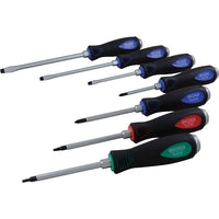 Gray Tools – Ensemble de 7 tournevis assorties à prise confortable, à bout plat, cruciforme et carré encastré-Comprend : Bout plat 0,04 X 13/64 po (longueur de lame de 4 po), 0,05 X 1/4 po (longueur de lame de 6 po), 0,05 x 5/16 po (longueur de lame de 7 po), bout cruciforme No 1 (longueur de lame de 3 po), No 2 (longueur de lame de 4 po)et bout carré encastré No 1 et No 2 (longueur de lame de 4 po).