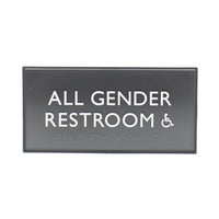 Headline Sign - Panneau « All Gender Accessible » Premier - 4 po H x 8 po L - Noir-Message du panneau : « ALL GENDER ACCESSIBLE » (Accessible à tous)