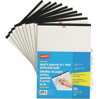 StaplesMD – Blocs de papier blanc perforé de format lettre quadrillé, 50 feuilles, paq./10-Bloc de papier blanc format lettre quadrillé par 4 carrés de 1 po