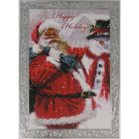 Cartes de Noël, Happy Holidays (anglais), Père Noël avec bonhomme de neige, paq./18-Toutes les cartes sont enveloppées individuellement avec cellophane