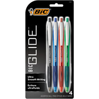BIC - Glide Original Stylos-billes rétractables – 1,0 mm – couleurs assorties – paquet de 4-Plus doux que le plus doux