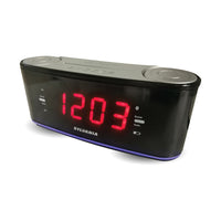 Sylvania - Radio-réveil Bluetooth réglage automatique à deux alarmes avec port de recharge USB-Fonction de réglage automatique - lorsque le radio-réveil est branché pour la première fois à une prise d’alimentation, la bonne heure du fuseau horaire de l'Est s'affichera