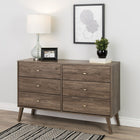 Prepac – Commode à 6 tiroirs Milo, style moderne milieu du siècle, gris délavé (DDBR-1406-1)-Tiroirs sur glissières en métal avec butées de sécurité intégrées