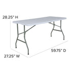 Flash Furniture – Table pliante en plastique blanc granit à deux volets, 30 larg. x 60 long.  -Surface de table blanc granit, épaisseur de 1,5 po