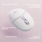 Logitech G705 Souris gamer sans fil avec éclairage RVB LightSync personnalisable - Blanc-Éclairage RVB : affichez votre style avec l’éclairage RVB LightSync doux et par zone, caractéristique de la collection Aurora . Créez un look unique sur Logitech G HUB pour votre souris Bluetooth