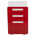 Flash Furniture Classeur ergonomique à verrouillage mobile à 3 tiroirs à lettres / légal, blanc avec façade rouge-Classeur moderne à 3 tiroirs avec cadre blanc et façade rouge