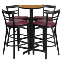 Flash Furniture – Table ronde de 24 po, dessus stratifié naturel, base en X et 4 tabourets en métal, siège en vinyle bourgogne-Armature de chaise et de table thermolaquée noire