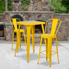 Flash Furniture – Ensemble avec table bistro et 2 tabourets, intérieur/extérieur, métal, jaune (CH31330B230GBYL)-L'ensemble comprend une table et 2 tabourets