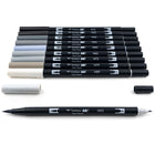 Tombow - Stylos à double pointe, couleurs échelle de gris, paq./10-Encre à base d'eau sans odeur, sans maculage