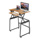 Rocelco - Ensemble rehausseur de bureau de luxe à hauteur ajustable de 40" et support au sol - Teck / Noir-OREILLET TROU: Pour une gestion des câbles sans tracas, ou pour installer un support de moniteur pour 1, 2 ou 3 moniteurs, tels que le Rocelco DM1, DM2 ou DM3